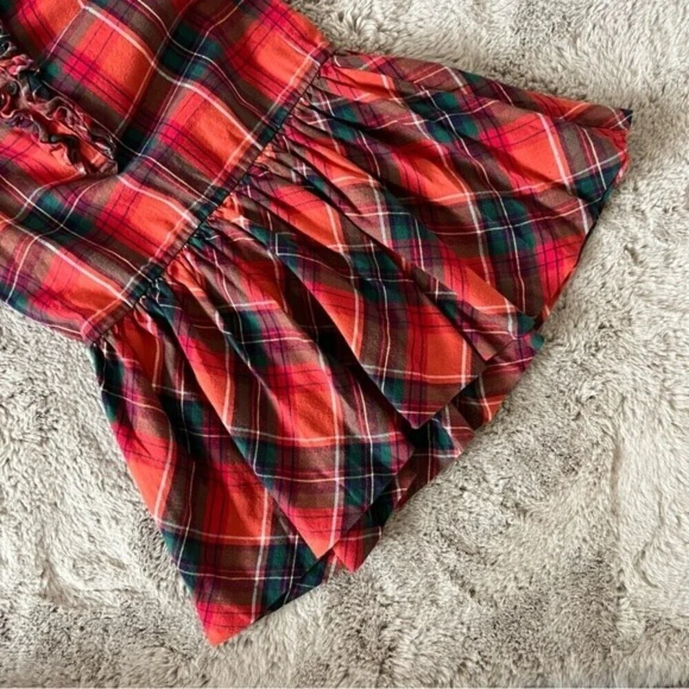 Ralph Lauren Girl’s Red Black Plaid Holiday Cotton Flannel Ruffle Dress SZ 5